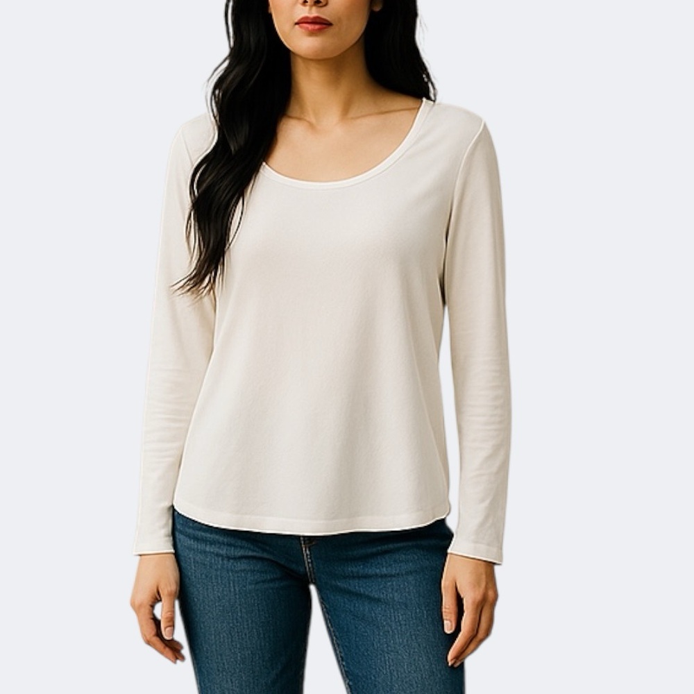 NC Nice Connection Long Sleeve Viscose Top Front Silk Front Detail Size S -Ivory
